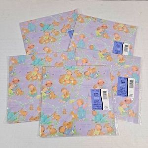 Vintage Hallmark Gift Wrap Baby Shower Infants Puppies Lot of 5 NIP USA